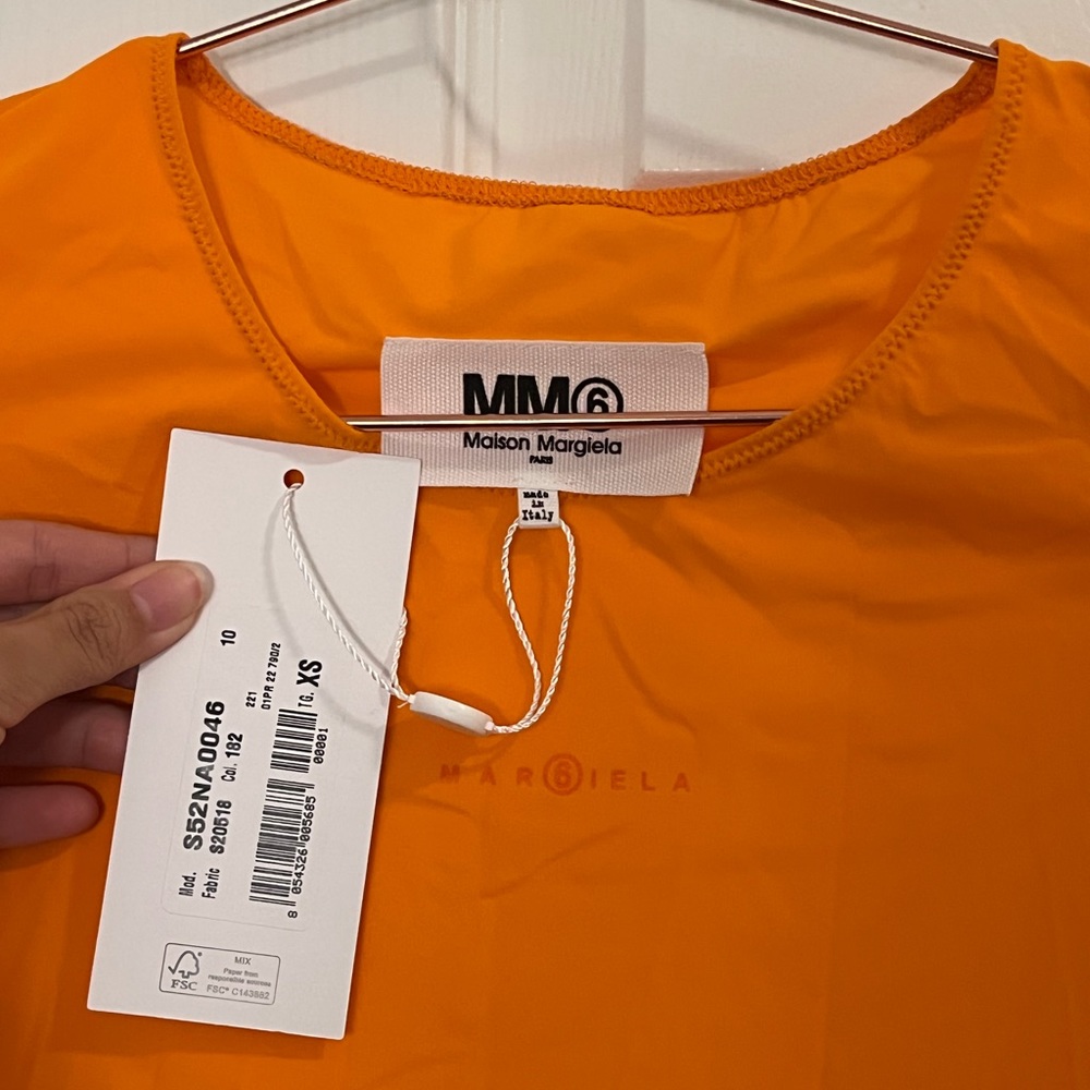 MM6 Madison Margiela Logo Bodysuit, Orange, XS